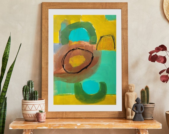 Abstract Original Acrylic Painting Modern Vibrant Prints Green Home Decor Prints Geometric Art Print Unique Colorful Art Gift