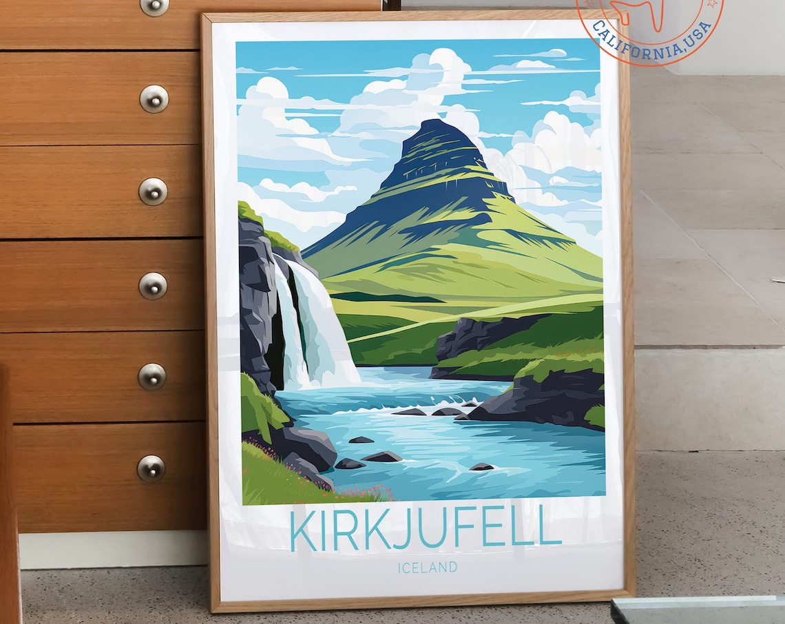 Kirkjufell Iceland Travel Poster, Iceland Travel Art