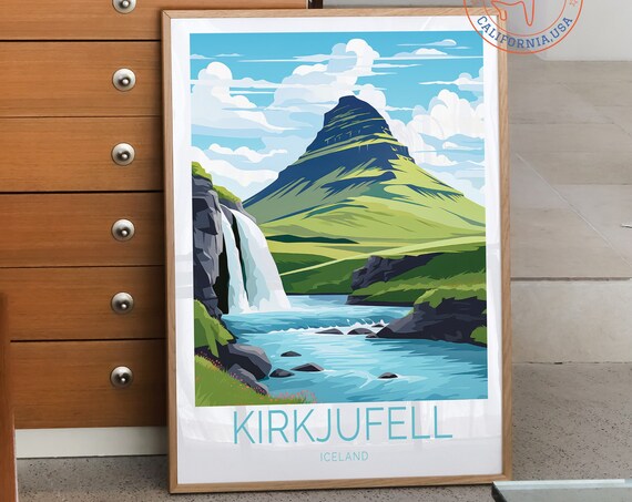 Kirkjufell Iceland Travel Poster, Iceland Travel Art