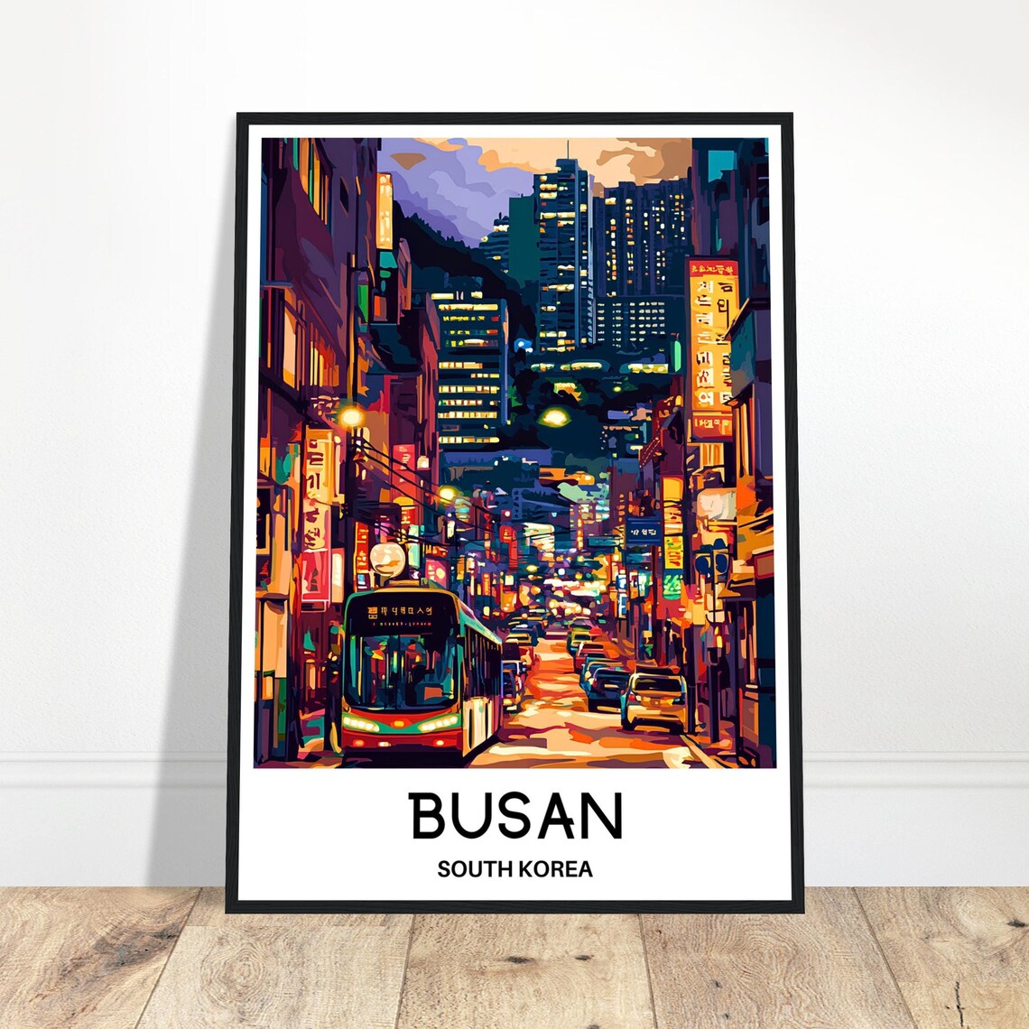 Busan South Korea Neon Night Street City Scene Travel Poster