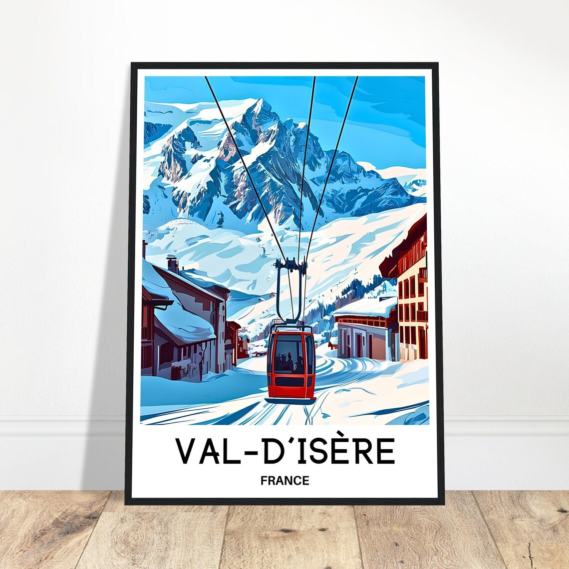 Val-d'Isere France Alpine Ski Resort Red Gondola Vintage Travel Poster