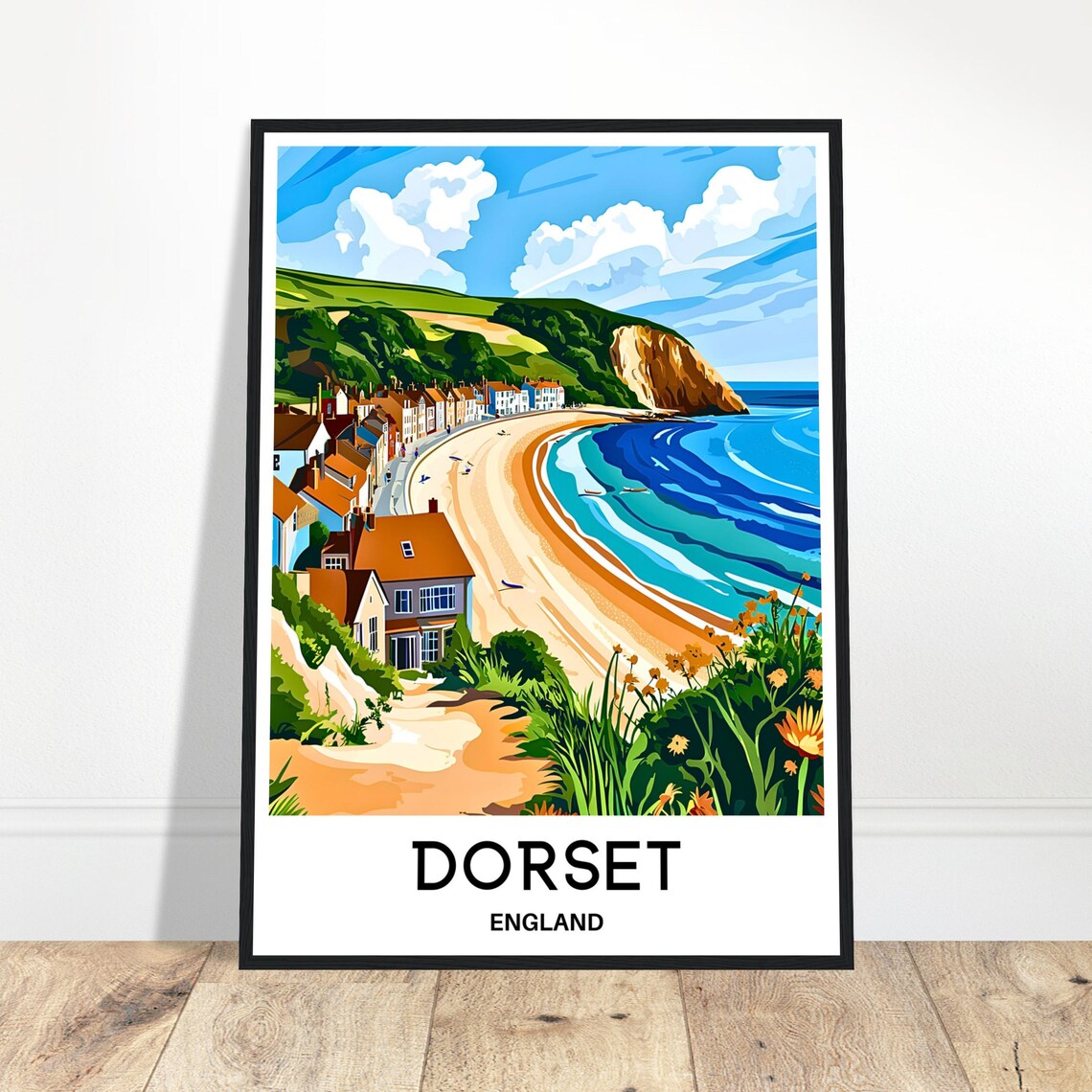 Dorset England Rugged Coastline Cliffs Travel Illustration Poster