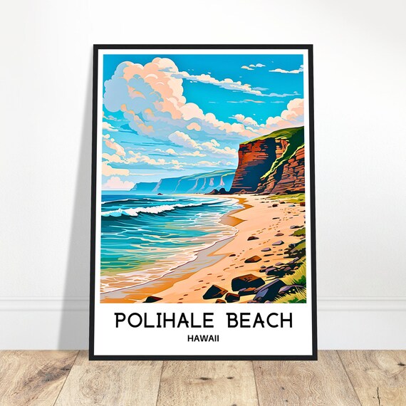 Polihale Beach Travel Print Poster Hawaiian Art Hawaii Lover Gift Wall Hanging Illustration Home Office Decor