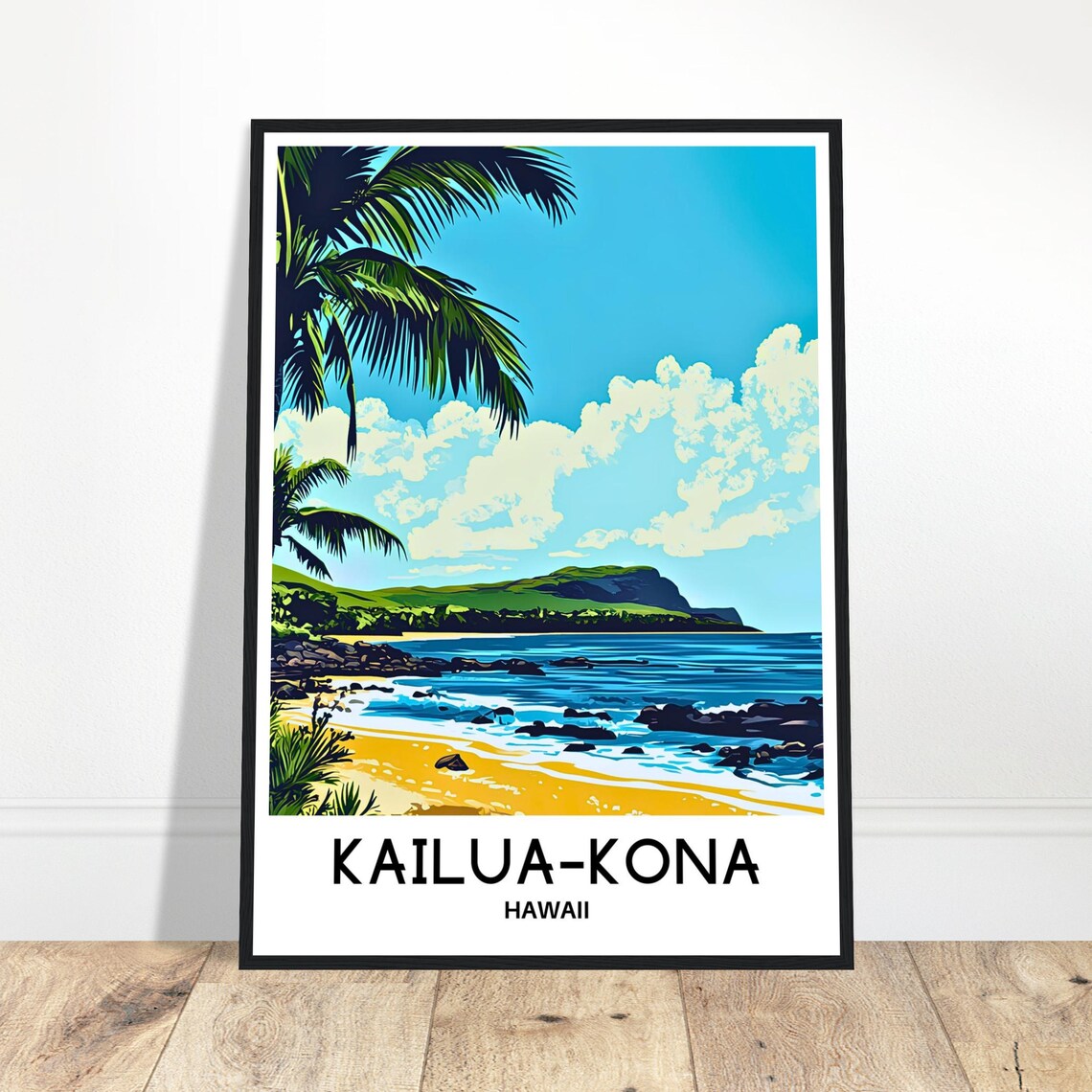 Kailua Kona Hawaii Tropical Beach Palms Travel Landscape Poster