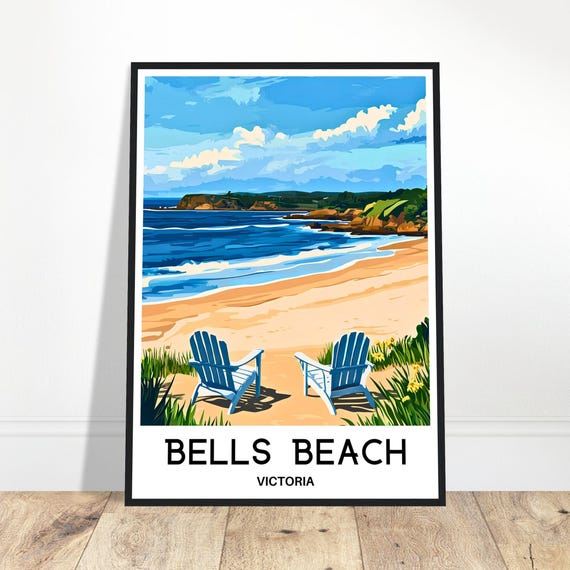Bells Beach Travel Print Poster Australian Art Australia Lover Gift Wall Hanging Home Office Desk Decor Illustration