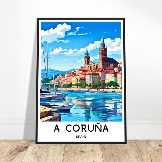 A Coruna Travel Print Poster Spanish Art Spain Lover Gift Wall Hanging City Illustration Home Office Room Decor