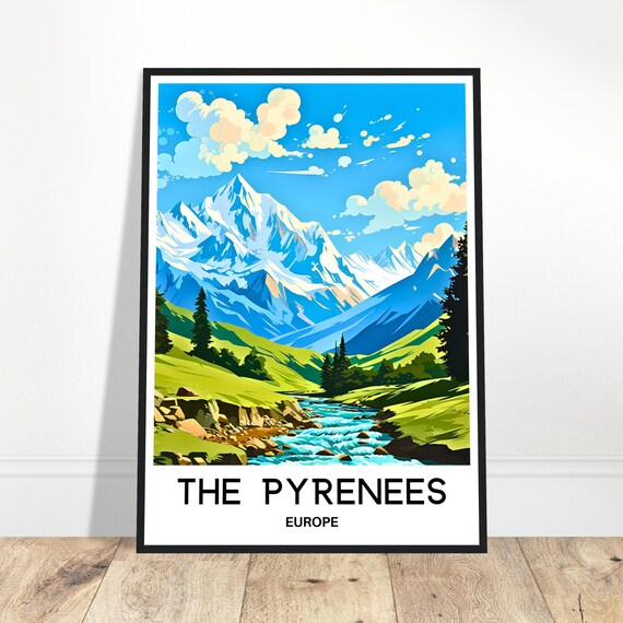 The Pyrenees Travel Print Poster European Art Europe Lover Gift Wall Hanging Illustration Home Office Desk Decor