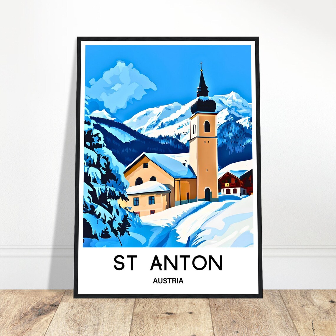 St Anton Austria Winter Snow Village Church Ski Travel Poster