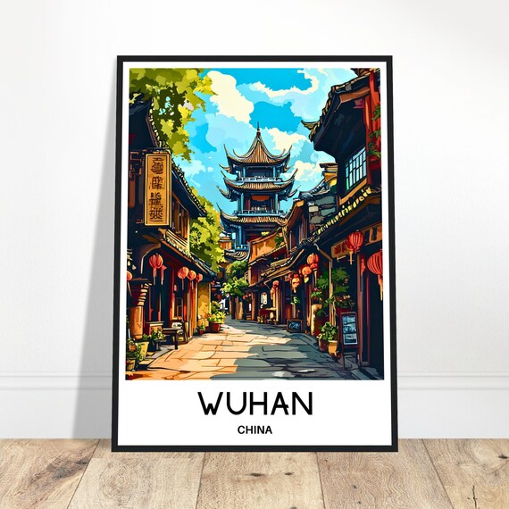 Wuhan Travel Print Poster Chinese Art China Lover Gift Wall Hanging Home Office Decor Illustration