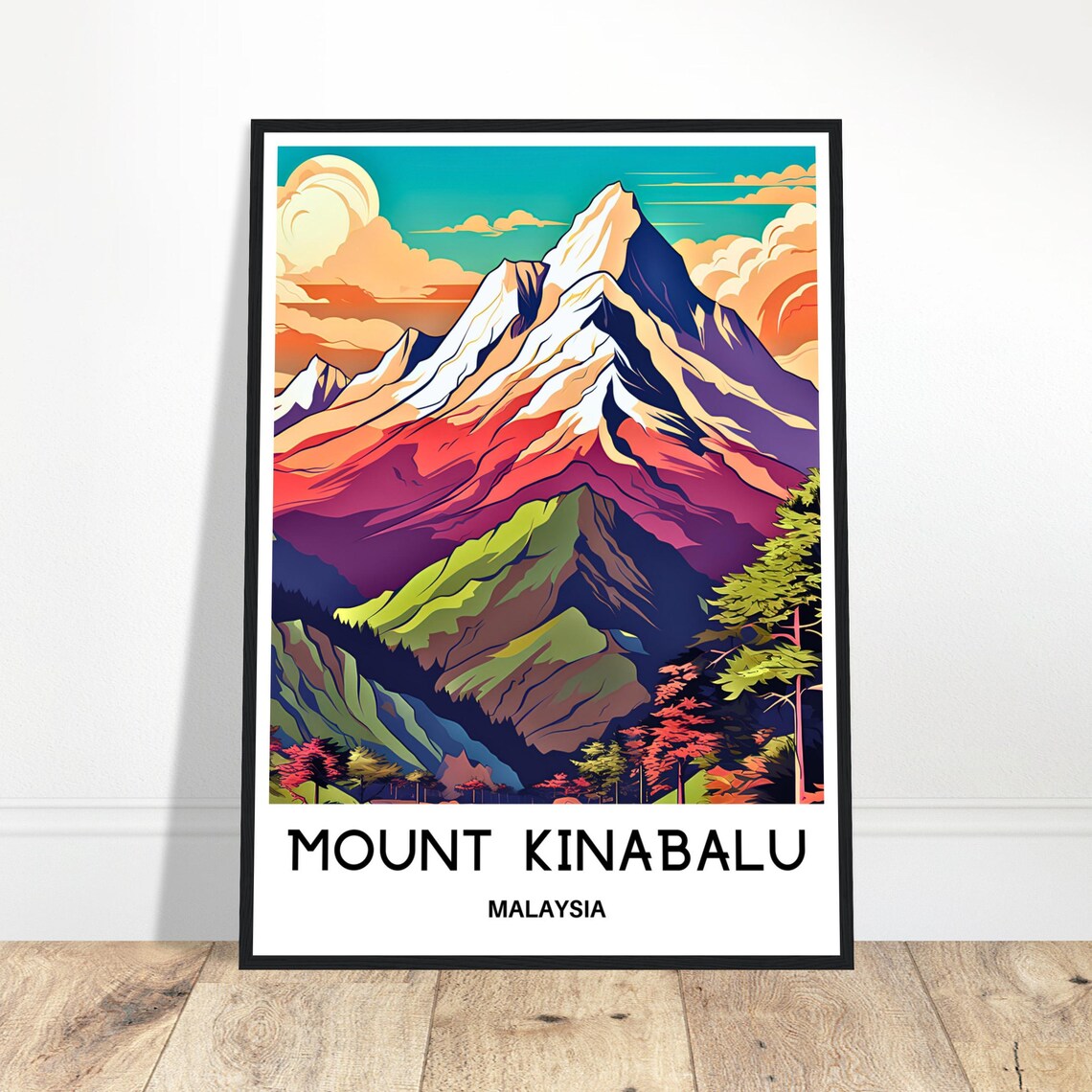 Mount Kinabalu Malaysia Sunset Peak Mountain View Travel Poster
