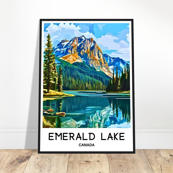 Emerald Lake Travel Print Poster Canadian Art Canada Lover Gift Wall Hanging Home Decor Illustration