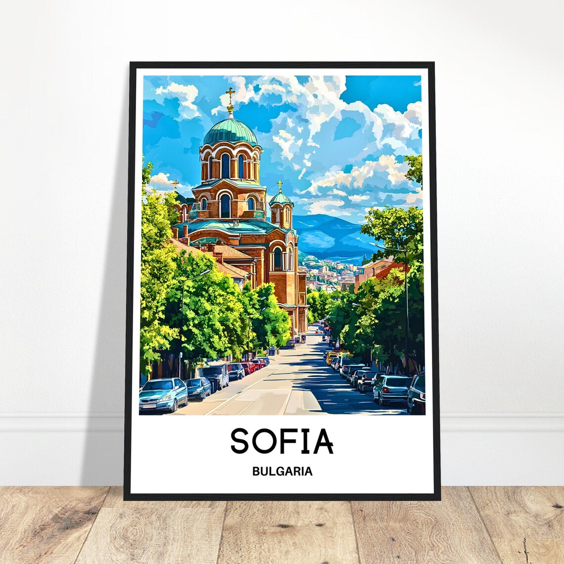 Sofia Bulgaria Historic Church Sunny Summer Street View Travel Poster