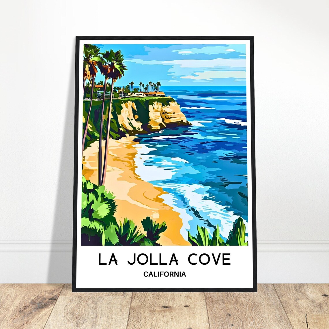 La Jolla Cove California Beach Palms and Cliffs Travel Print