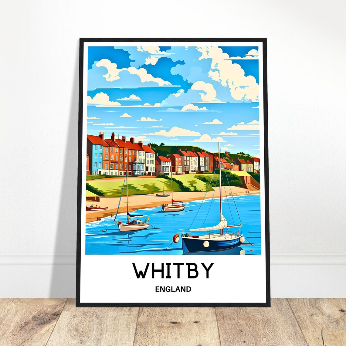Whitby England Seaside Harbor Sailboats Beach Coast Travel Poster