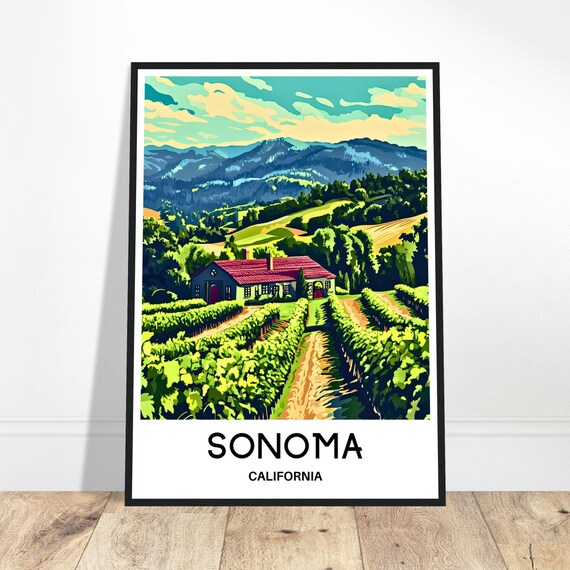 Sonoma Travel Print Poster Art Lover Gift Wall Hanging Illustration Home Office Decor