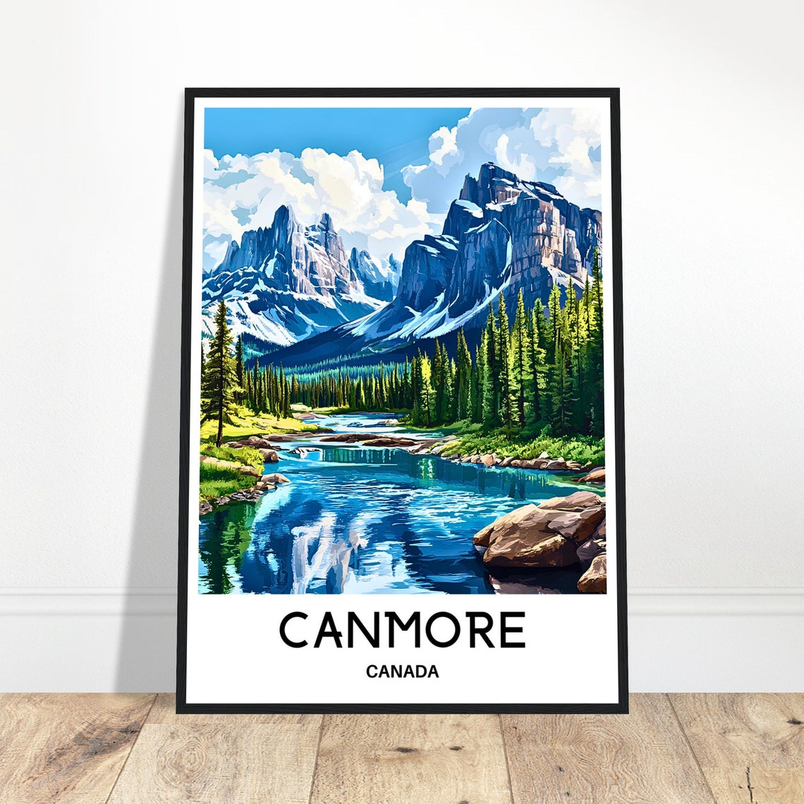 Canmore Canada Rocky Mountain River Peaks Wilderness Travel Poster