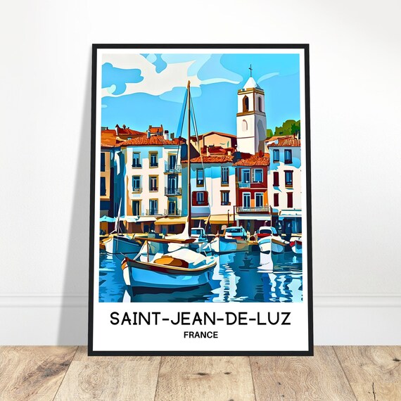 Saintjeandeluz Travel Print Poster French Art France Lover Gift Wall Hanging Illustration Home Office Desk Room Decor