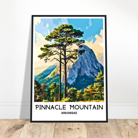 Pinnacle Mountain Arkansas Pine Forest Retro Travel Illustration Poster
