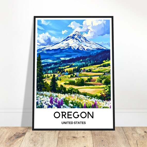 Oregon Travel Print Poster Art America Lover Gift Wall Hanging Illustration Home Office Decor