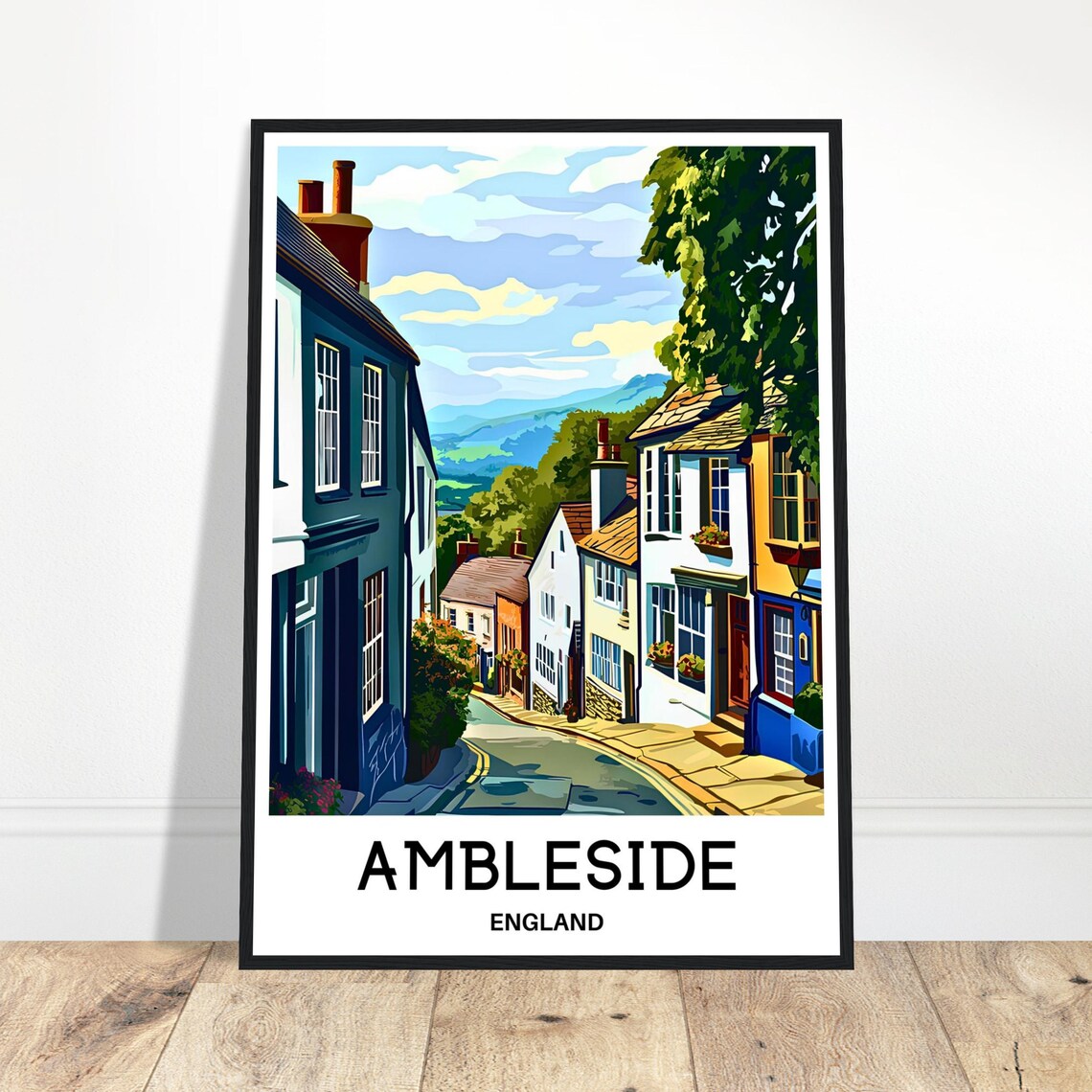 Ambleside England Village Street Cottages Lake District Travel Poster