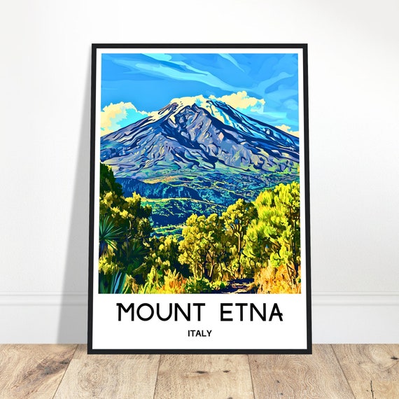 Mount Etna Travel Print Poster Italian Art Italy Lover Gift Wall Hanging Home Office Desk Decor Illustration