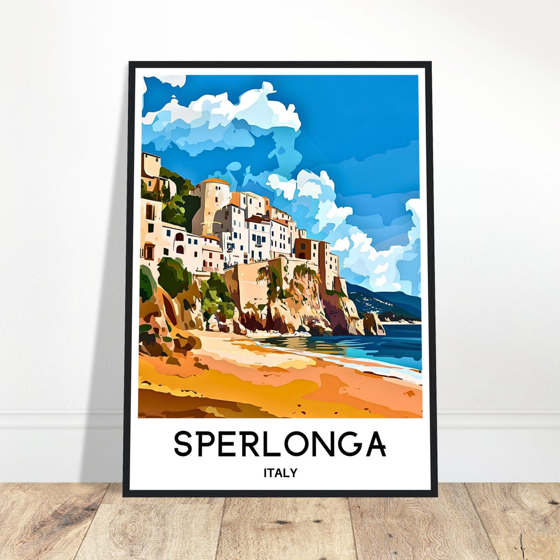 Sperlonga Italy Cliffside Beach Town Colorful Seaside Travel Poster