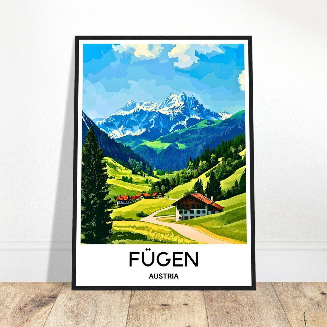Fugen Travel Print Poster Austrian Art Austria Lover Gift Wall Hanging Home Office Decor Illustration