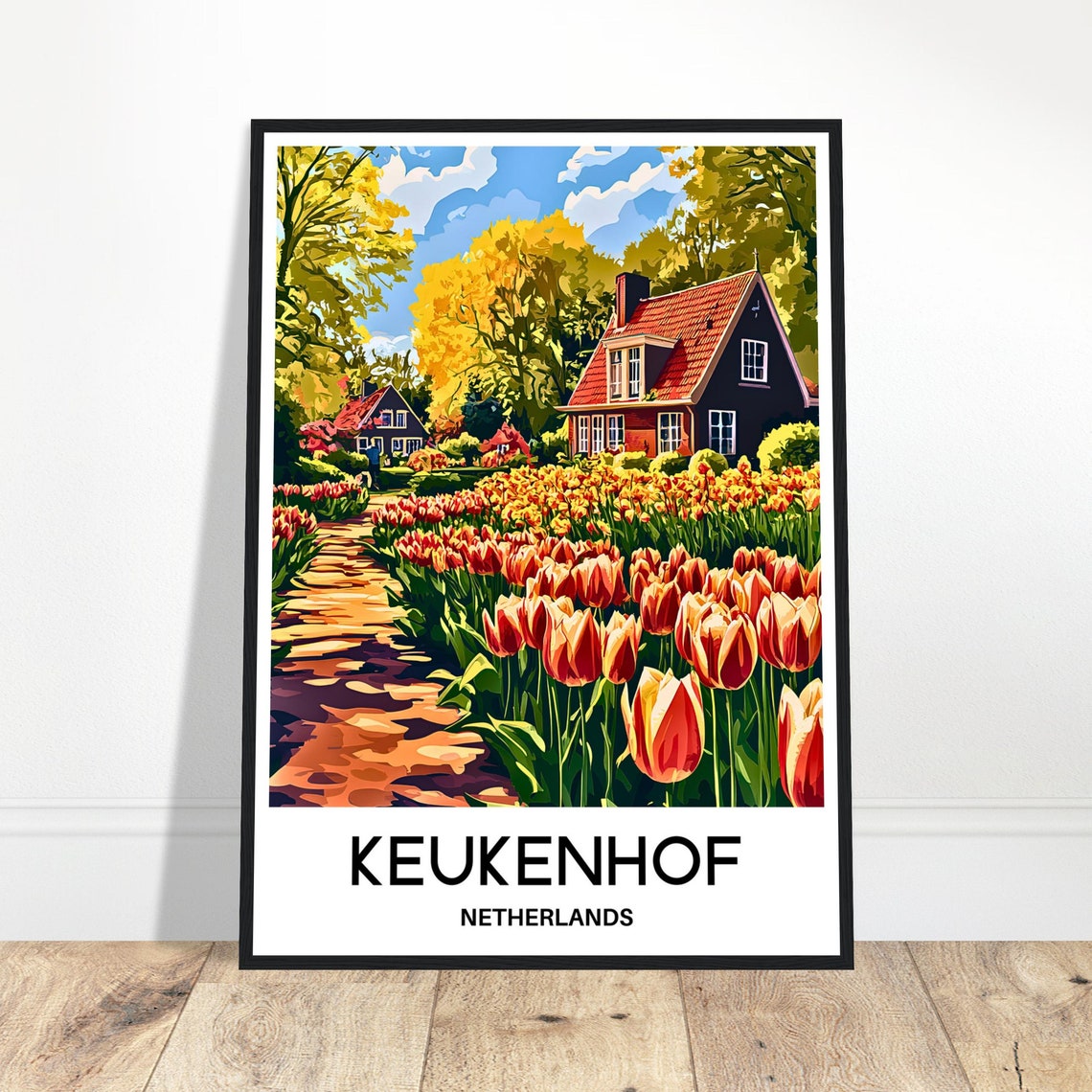 Keukenhof Travel Print Keukenhof Garden Poster Dutch Art Print Netherlands Lover Gift Italy Wall Hanging Art Home Decor Illustration