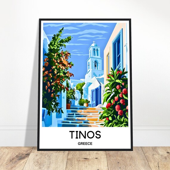 Tinos Travel Print Poster Greek Art Greece Lover Gift Wall Hanging Home Office Decor Island Illustration