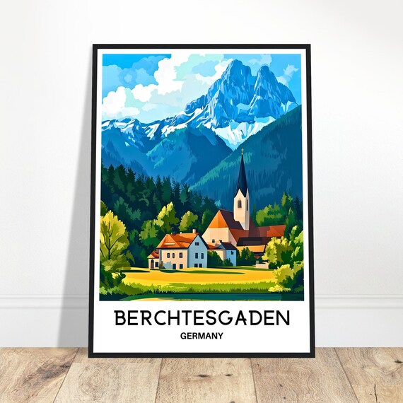 Berchtesgaden Travel Print Poster German Art Germany Lover Gift Wall Hanging Home Office Room Decor Town Illustration