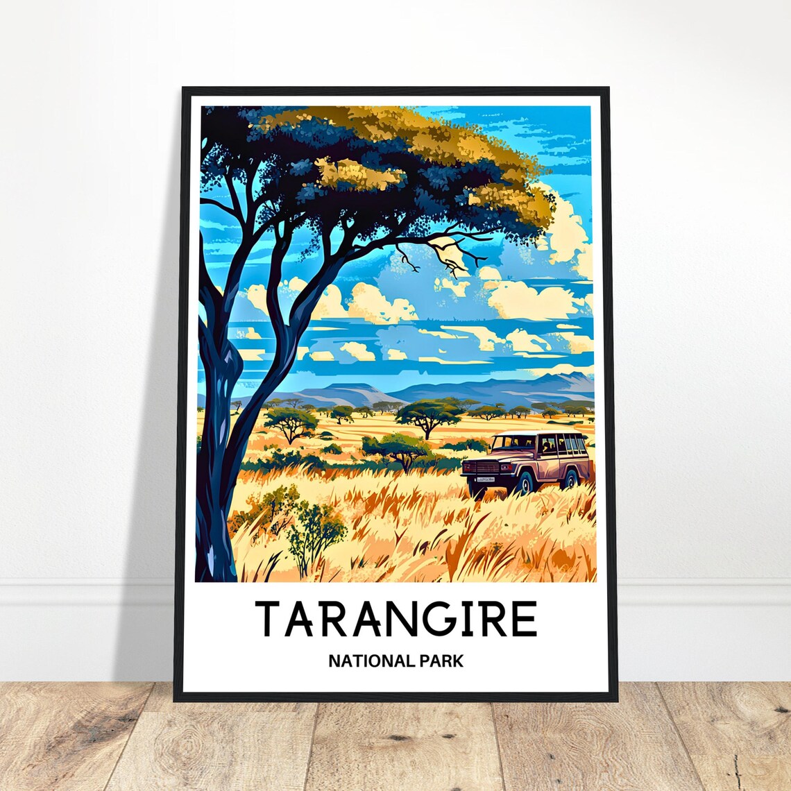 Tarangire National Park Safari Jeep Acacia Savanna Travel Poster
