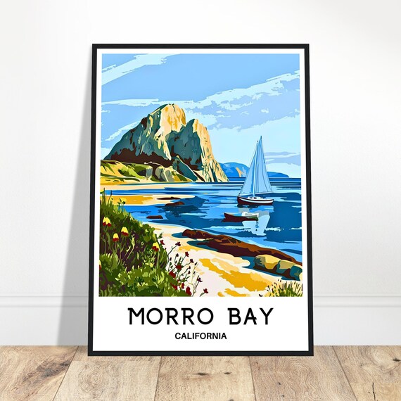 Morro Bay Travel Print Poster Art Lover Gift Wall Hanging Beach Illustration Home Office Decor