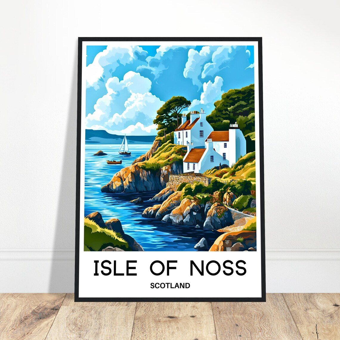 Isle of Noss Scotland Coastal Cottage Cliffside View Travel Poster