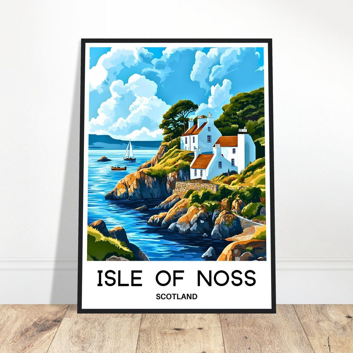 Isle Of Noss Travel Print Isle Of Noss Poster Scottish Art Print Scotland Lover Gift Wall Hanging Isle Of Noss Illustration Home Decor