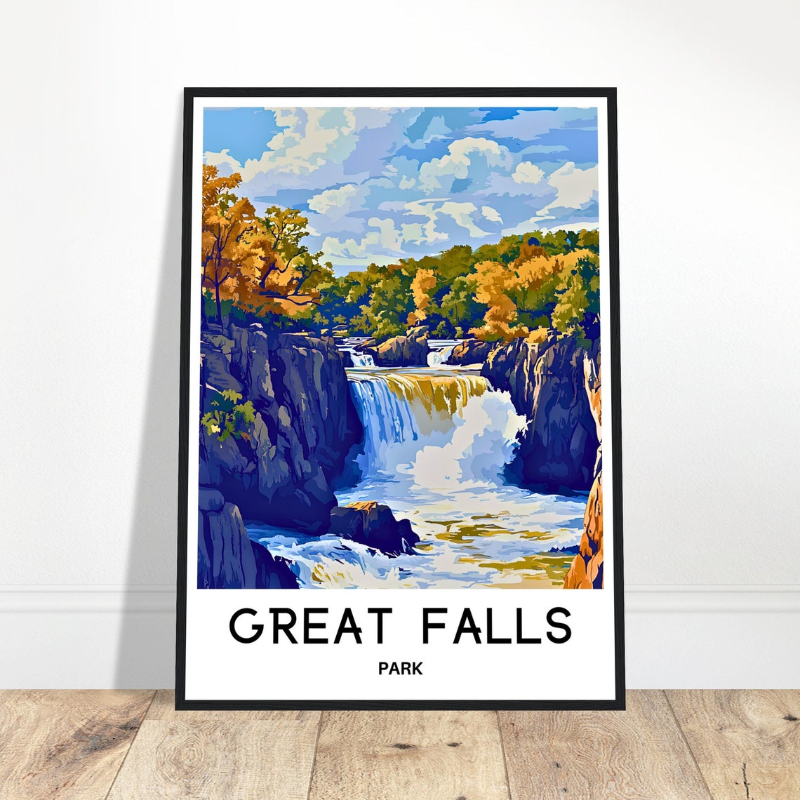 Great Falls Park Virginia Waterfall Autumn Cliffs Travel Poster