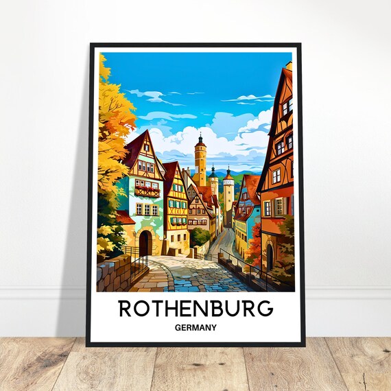 Rothenburg Travel Print Poster German Art Germany Lover Gift Wall Hanging Home Office Decor City Illustration