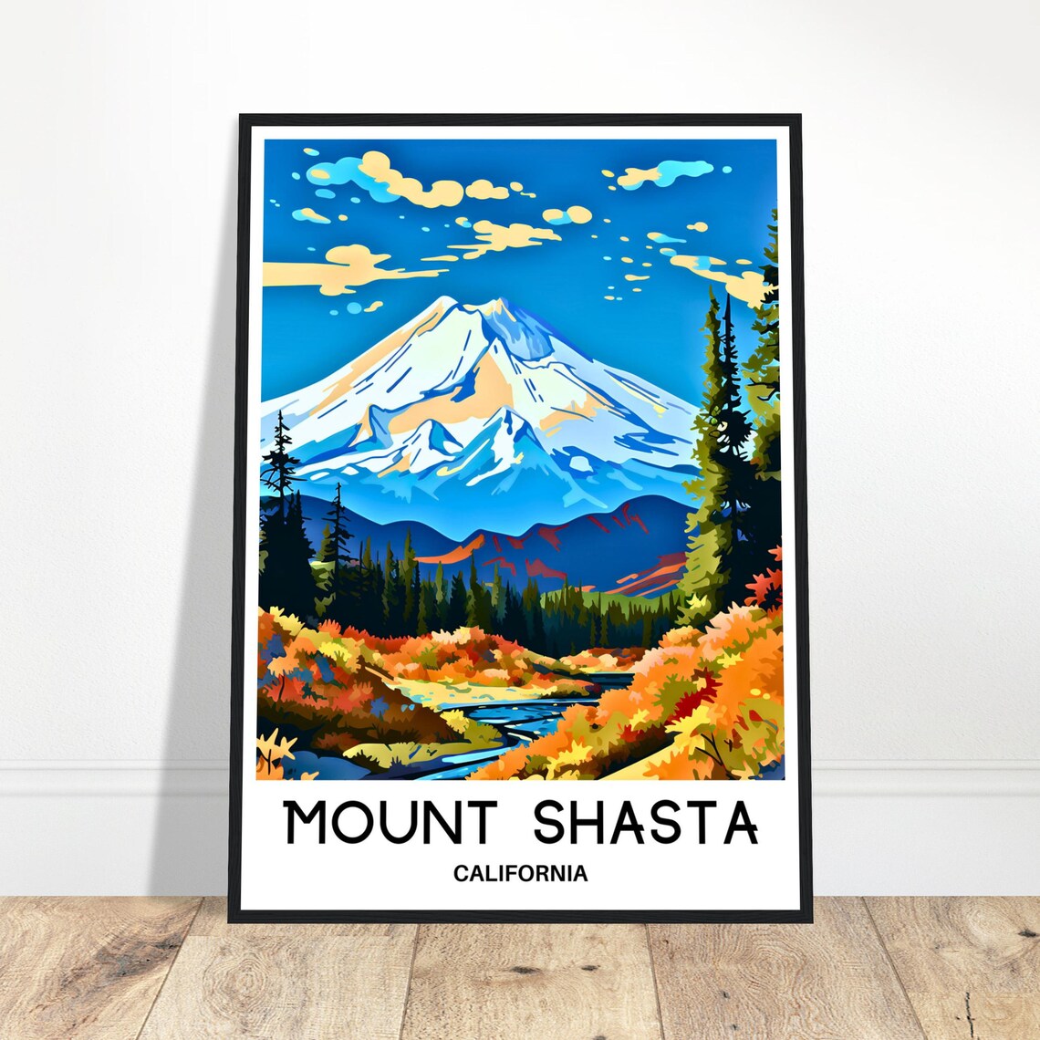 Mount Shasta Travel Poster, Mountain Landscape Art Print