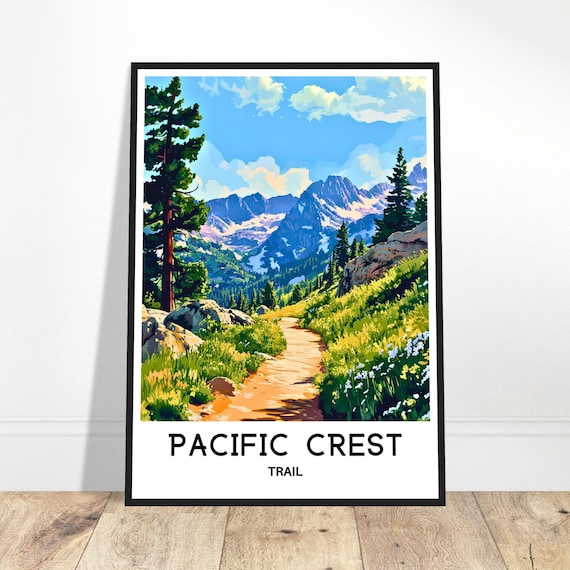 Pacific Crest Trail Travel Poster Mountain Path Hiking Adventure Art