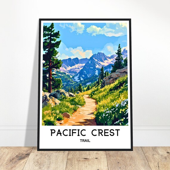 Pacific Crest Trail Travel Print Poster Art America Lover Gift Wall Hanging Illustration