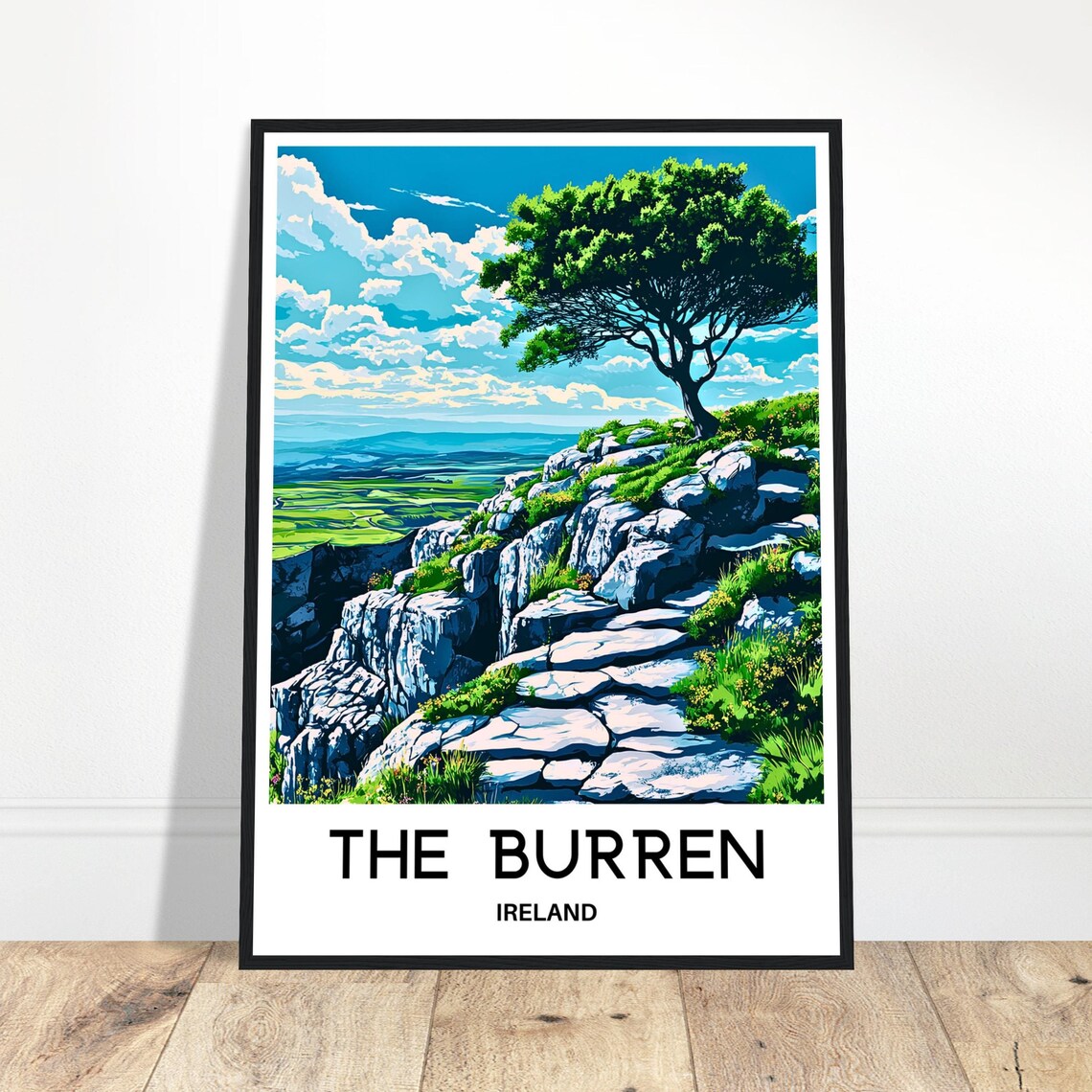 The Burren Ireland Limestone Cliffs Wild Green Landscape Travel Poster