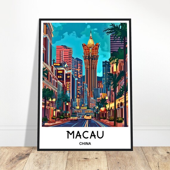 Macau Travel Print Poster Chinese Art China Lover Gift Wall Hanging Home Office Decor City Illustration