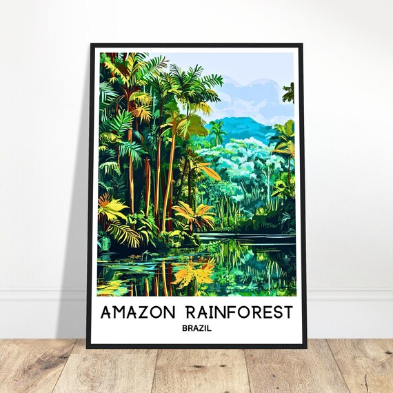 Amazon Rainforest Brazil Jungle Palms River Tropical Travel Poster