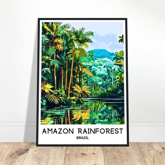 Amazon Rainforest Travel Print Poster Brazilian Art Brazil Lover Gift Wall Hanging Illustration