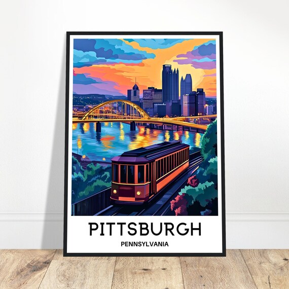Pittsburgh Pennsylvania Duquesne Incline Sunset Travel Poster