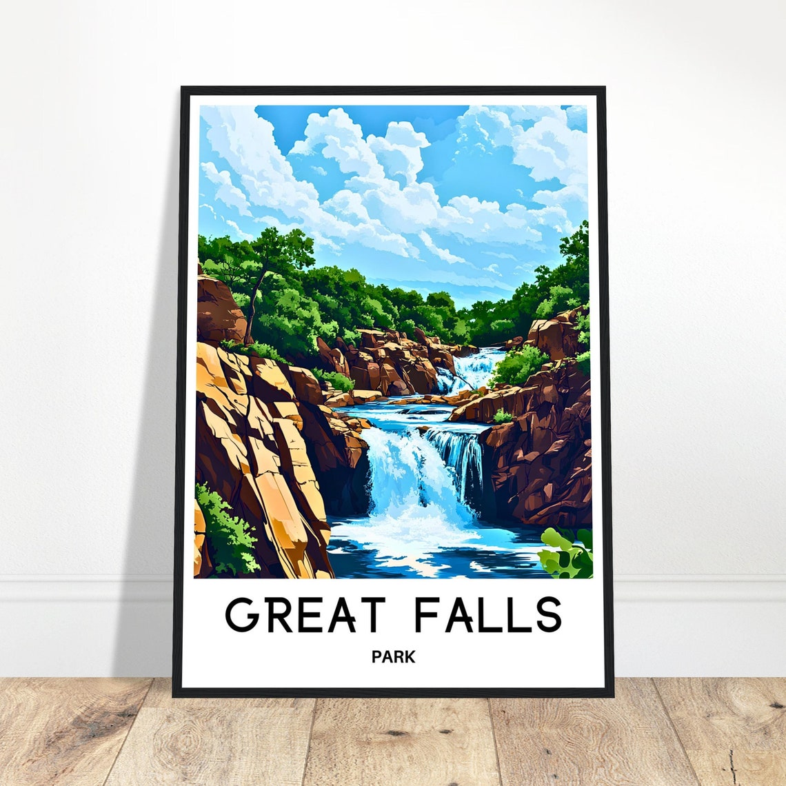 Great Falls Park Travel Poster Waterfall Canyon Illustration