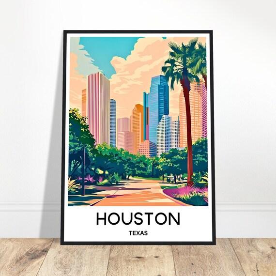 Houston Travel Print Poster Art Texas Lover Gift Wall Hanging City Illustration