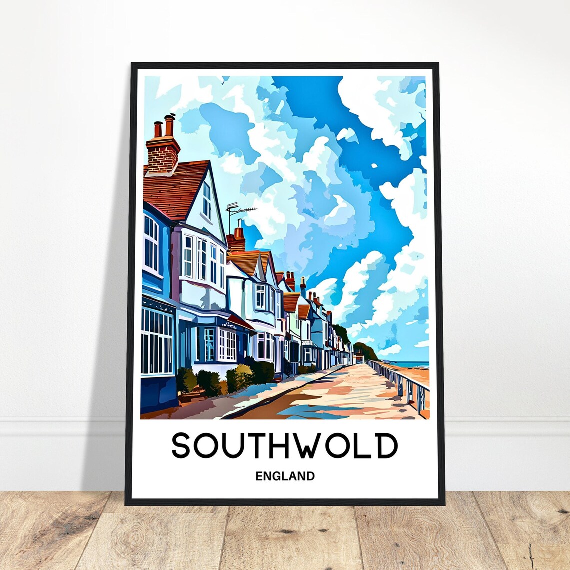 Southwold England Seaside Street Promenade Colorful Travel Poster