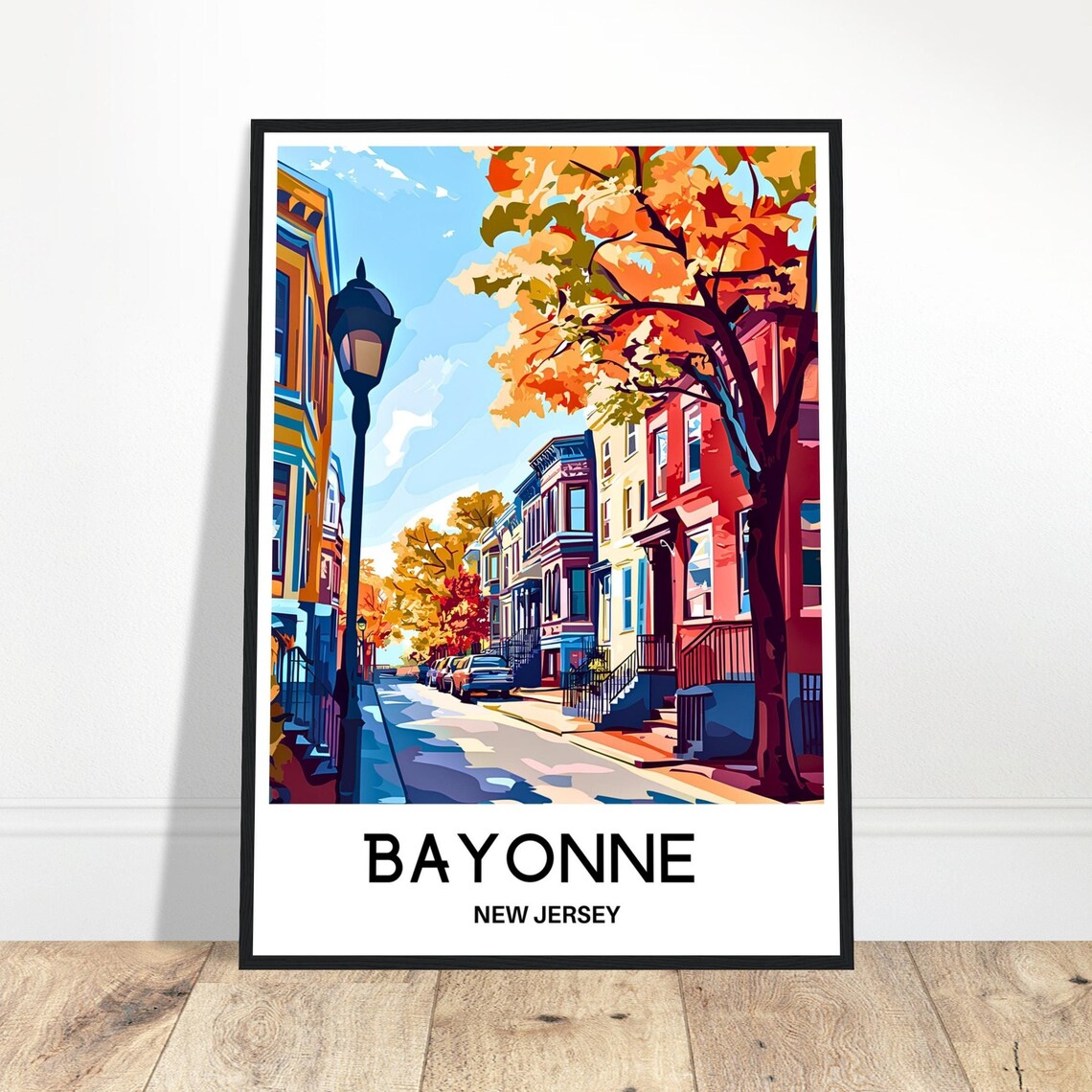 Bayonne New Jersey Autumn Street Fall Foliage Colors Travel Poster