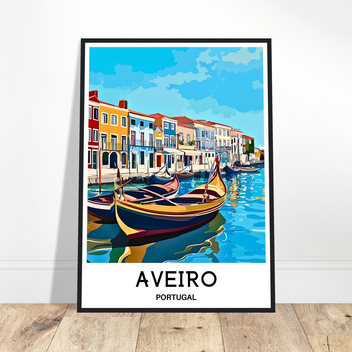 Aveiro Portugal Colorful Canal Boats Coastal City Travel Art Poster