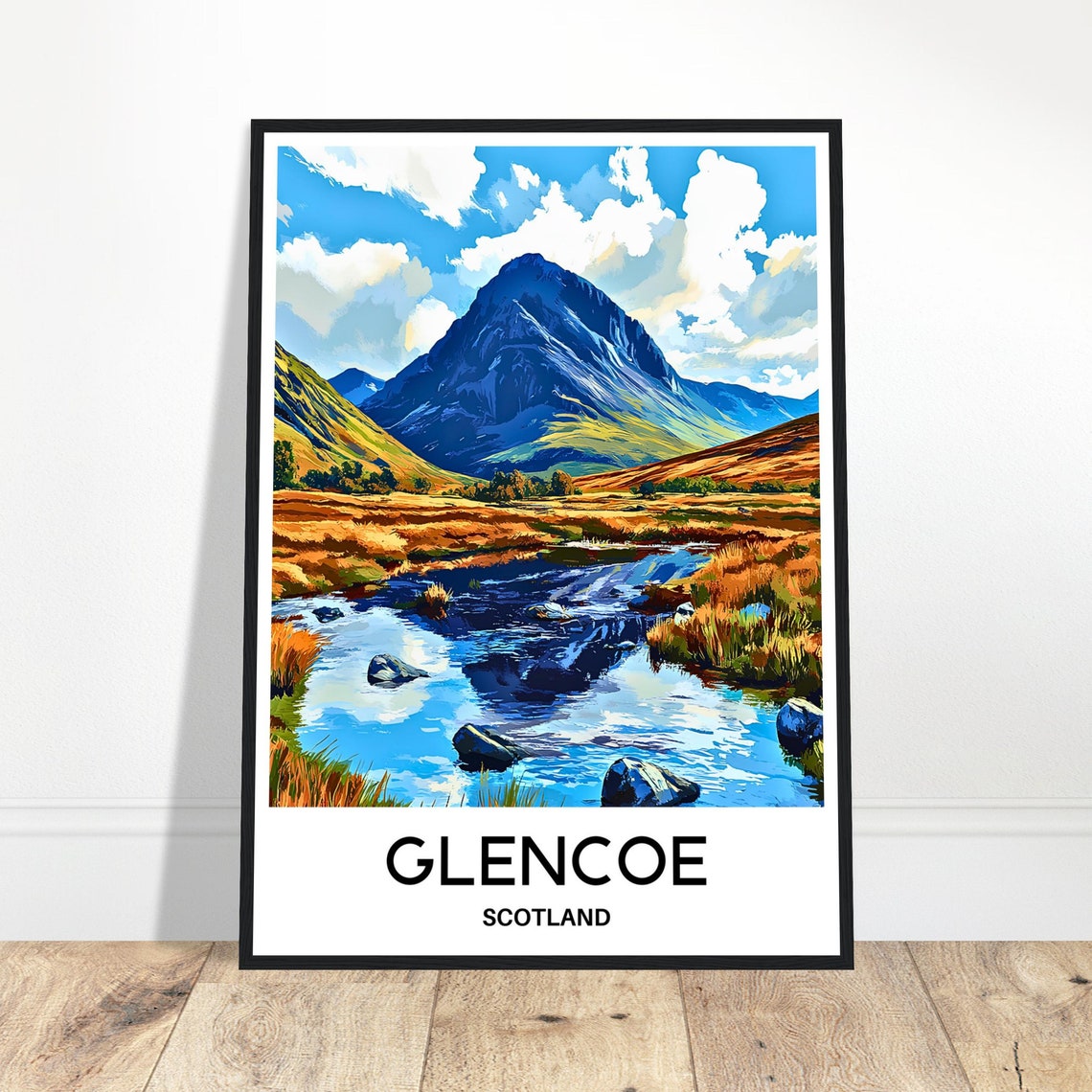 Glencoe Scotland Mountain Valley Stream Highlands Travel Poster